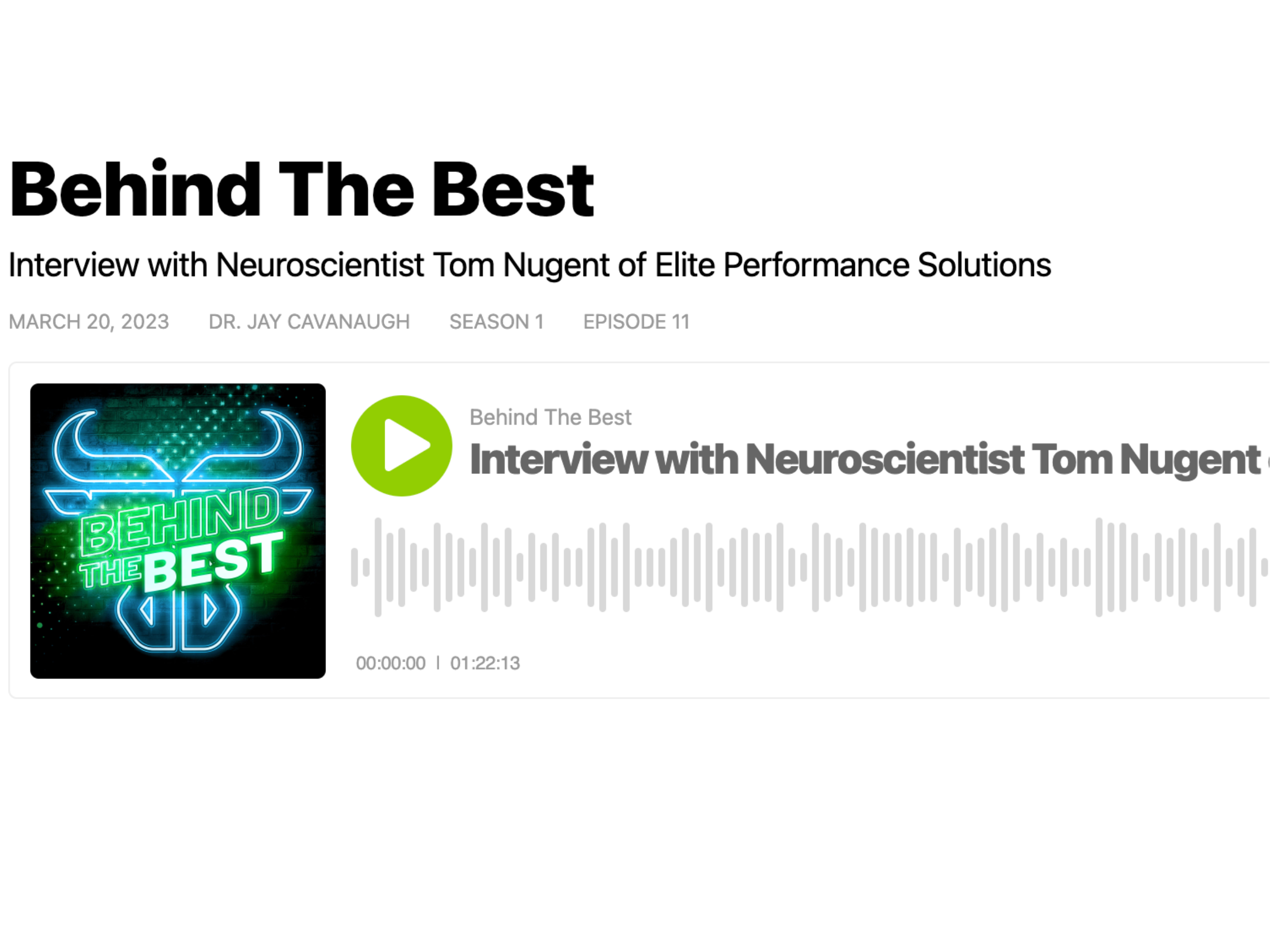 Interview with Neuroscientist Tom Nugent of Elite Performance Solutions
